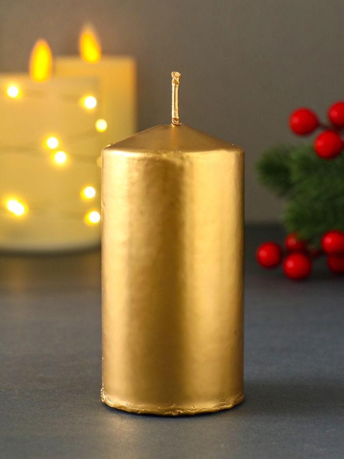 УЦЕНКА Свеча-столбик новогодняя 100×50 см, цв. золотой - Фото 1