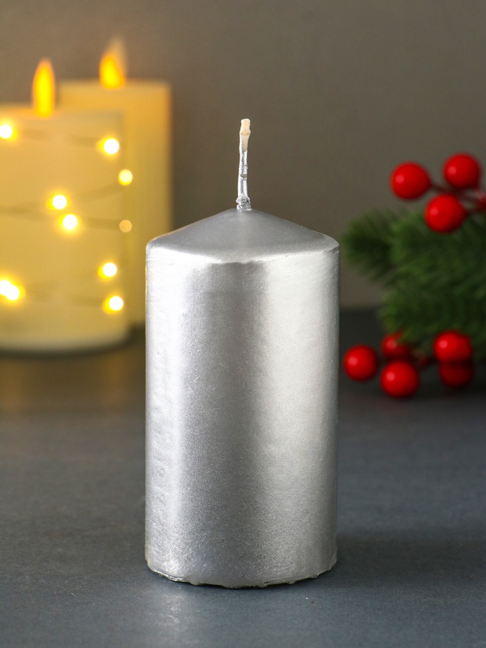 УЦЕНКА Свеча-столбик новогодняя 100×50 см, цв. серебряный - Фото 1