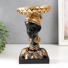 УЦЕНКА Фигурка - подставка для мелочей «Бюст. Африканка в золотом уборе, с серьгами в ушах», полистоун, 25×15×15 см - Фото 1