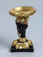 УЦЕНКА Фигурка - подставка для мелочей «Бюст. Африканка в золотом уборе, с серьгами в ушах», полистоун, 25×15×15 см - Фото 2