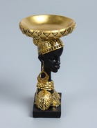 УЦЕНКА Фигурка - подставка для мелочей «Бюст. Африканка в золотом уборе, с серьгами в ушах», полистоун, 25×15×15 см - Фото 3