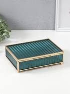 Шкатулка стекло с металлическим каркасом  "Линии" голубая 17х21,5х6,5 см - фото 809553314