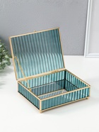 Шкатулка стекло с металлическим каркасом  "Линии" голубая 17х21,5х6,5 см - фото 809553316