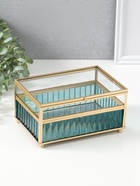 Шкатулка для украшений «Линии по низу», стекло с металлическим каркасом, голубая, 14×18×9.5 см - Фото 1