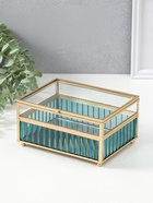 Шкатулка стекло с металлическим каркасом  "Линии по низу" голубая 14х18х9,5 см - фото 809553319