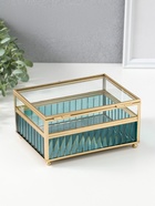 Шкатулка стекло с металлическим каркасом  "Линии по низу" голубая 14х18х9,5 см - фото 809553320