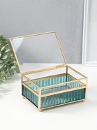 Шкатулка для украшений «Линии по низу», стекло с металлическим каркасом, голубая, 14×18×9.5 см - Фото 5