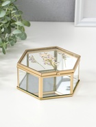 Шкатулка стекло с металлическим каркасом "Сухоцветы" многогранник 11,3х13х5,7 см - фото 809553356