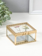 Шкатулка для украшений «Сухоцветы», квадрат, стекло с металлическим каркасом, зеркальное дно, 10×10.5×5.2 см - Фото 1
