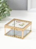 Шкатулка стекло с металлическим каркасом "Сухоцветы" квадрат 10х10,5х5,2 см - фото 809553363