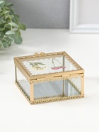 Шкатулка стекло с металлическим каркасом "Сухоцветы" квадрат 10х10,5х5,2 см - фото 809553364