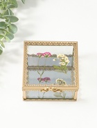 Шкатулка стекло с металлическим каркасом "Сухоцветы" квадрат 10х10,5х5,2 см - фото 809553367