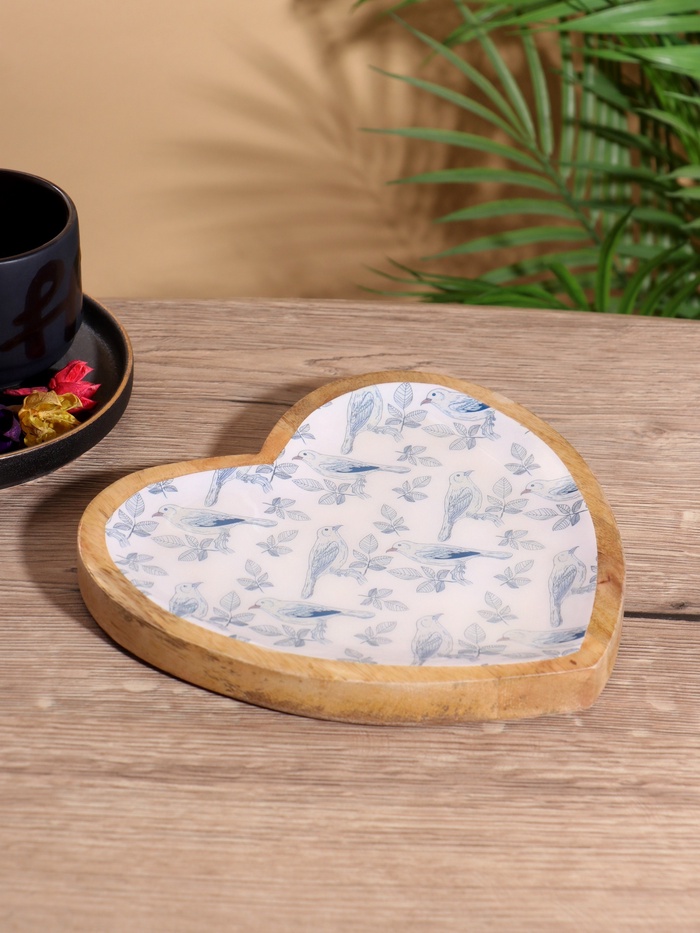 УЦЕНКА Блюдо в форме сердца «Синие птицы» дерево манго 20.5×20×2.3 см - Фото 1
