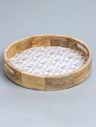 УЦЕНКА Поднос круглый с бортиками "Синие птицы" дерево манго 35х35х6,5 см - Фото 2