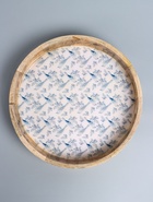 УЦЕНКА Поднос круглый с бортиками "Синие птицы" дерево манго 35х35х6,5 см - Фото 3