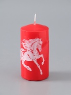 УЦЕНКА Свеча - цилиндр 50×100 мм с накаткой «Конь», красная - Фото 2