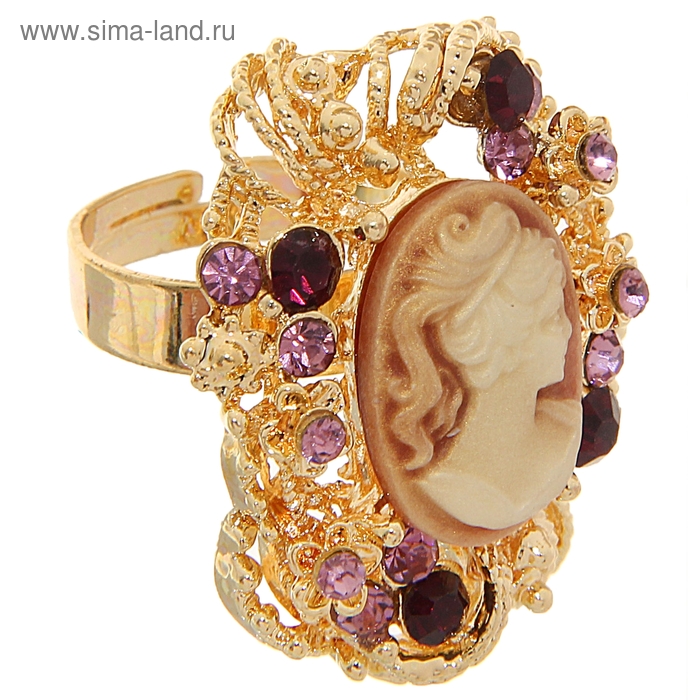 Кольцо "Камея", цвет фиолетовый в золоте, безразмерное - Фото 1
