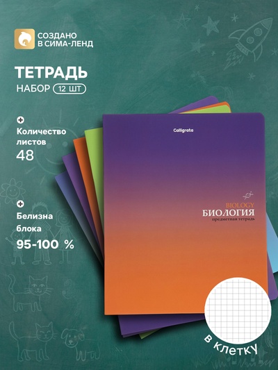 Комплект 12 предметных тетрадей «Градиент», 48 листов, справочная информация, 60 г