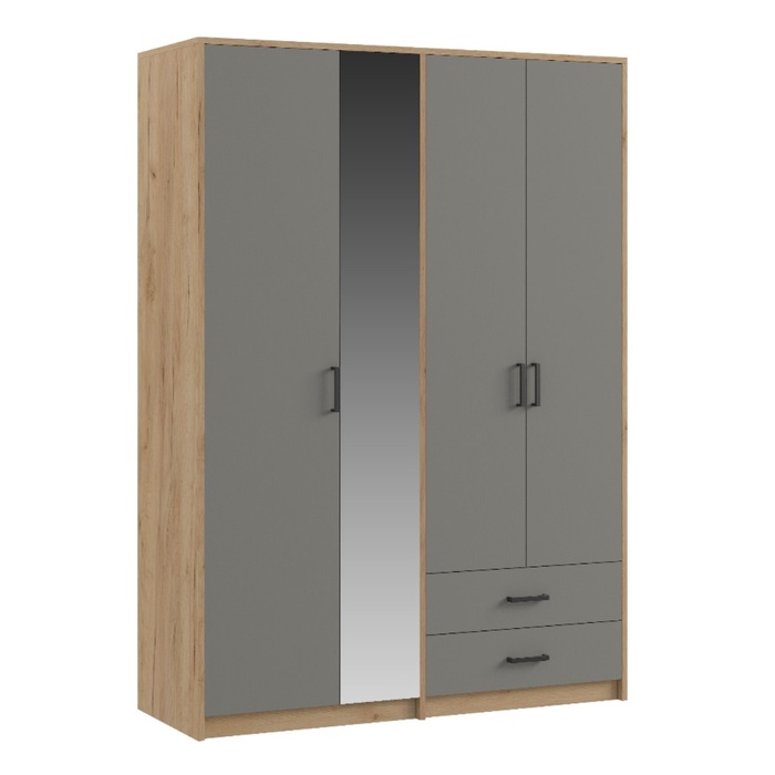 Шкаф 4-х дверный с зеркалом Svetlana Loft, 1478 х 540 х 2074, Дуб золотой/Серый