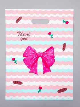 Пакет подарочный полиэтиленовый с вырубной ручкой «Розовый бант», 30×40 см, 60 мкм