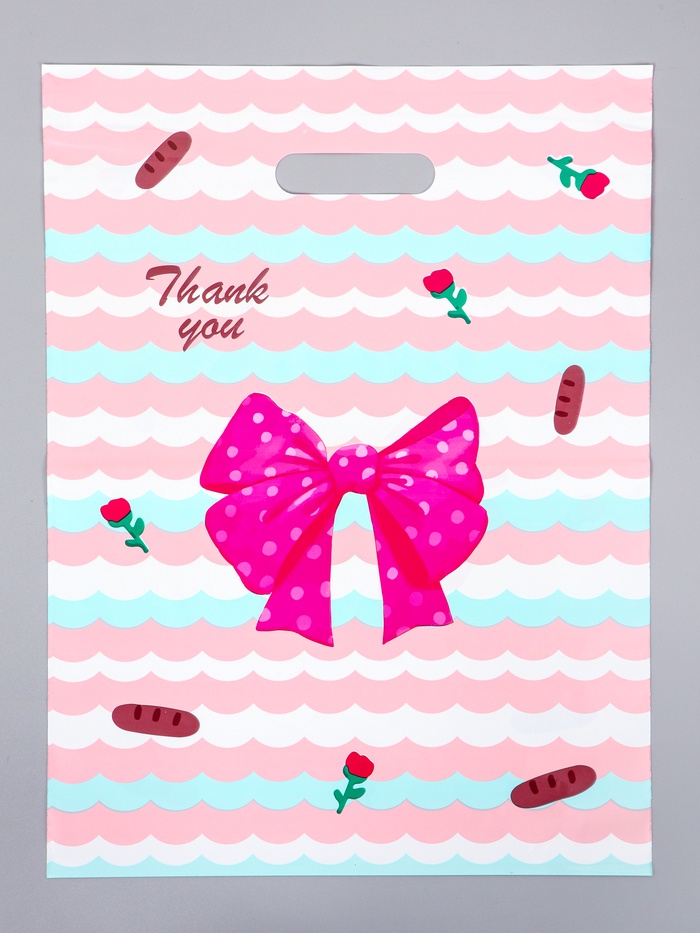 Пакет подарочный полиэтиленовый с вырубной ручкой «Розовый бант», 30×40 см, 60 мкм - Фото 1