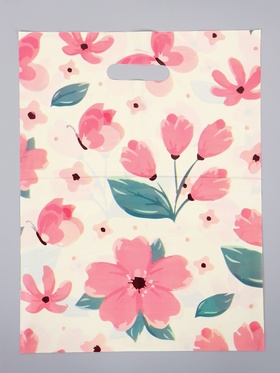 Пакет подарочный полиэтиленовый с вырубной ручкой «Цветы», 30×40 см, 60 мкм
