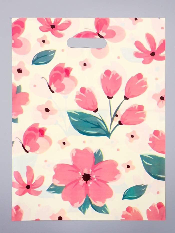Пакет подарочный полиэтиленовый с вырубной ручкой «Цветы», 30×40 см, 60 мкм - Фото 1