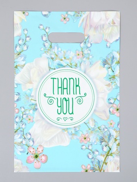 Пакет подарочный полиэтиленовый с вырубной ручкой «Цветы» в голубом, 20×30 см, 60 мкм