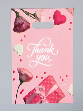 Пакет подарочный полиэтиленовый с вырубной ручкой «Цветы» в розовом, 20×30 см, 60 мкм