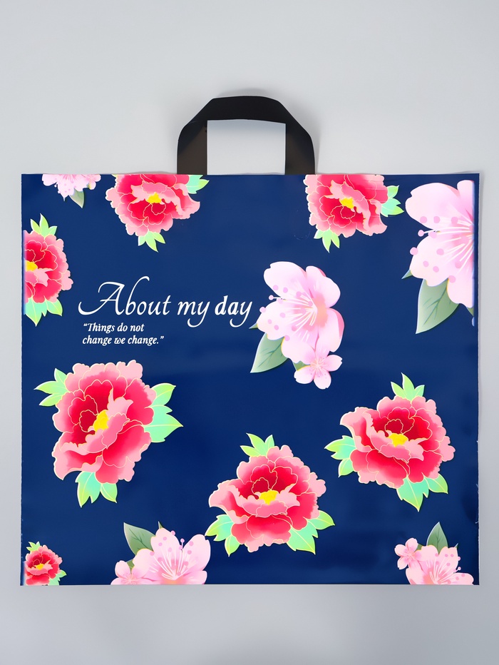 Пакет полиэтиленовый с петлевой ручкой «Цветы», 45×40×8 см, 60 мкм - Фото 1