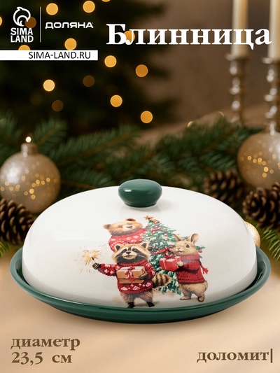 УЦЕНКА Блинница новогодняя Доляна «Сказки зимнего леса», 23.5×9.7 см, доломит, белая