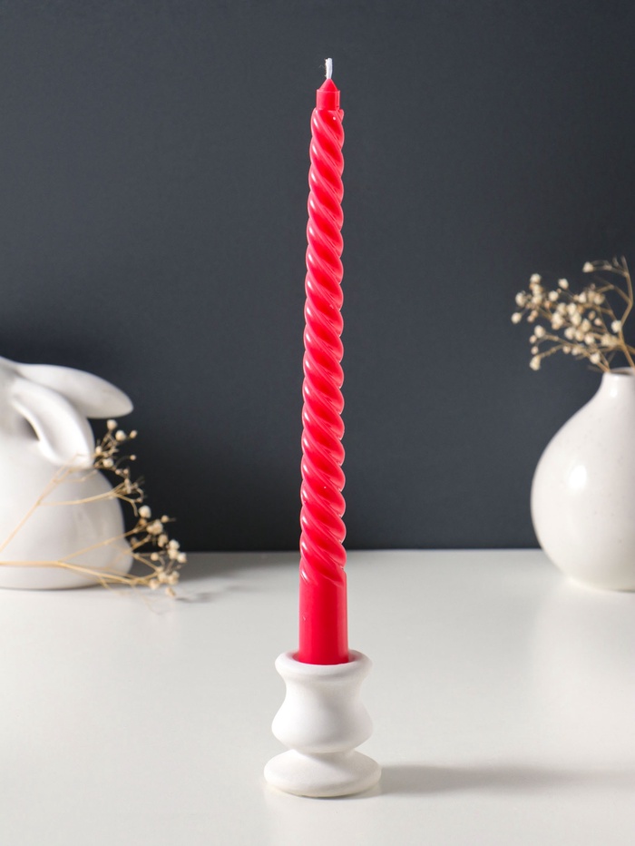 Свеча витая 25 см, 57 г, 5 ч, красный - Фото 1