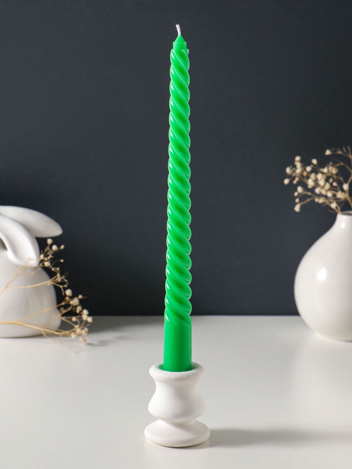 Свеча витая 25 см, 57 г, 5 ч, зелёный - Фото 1