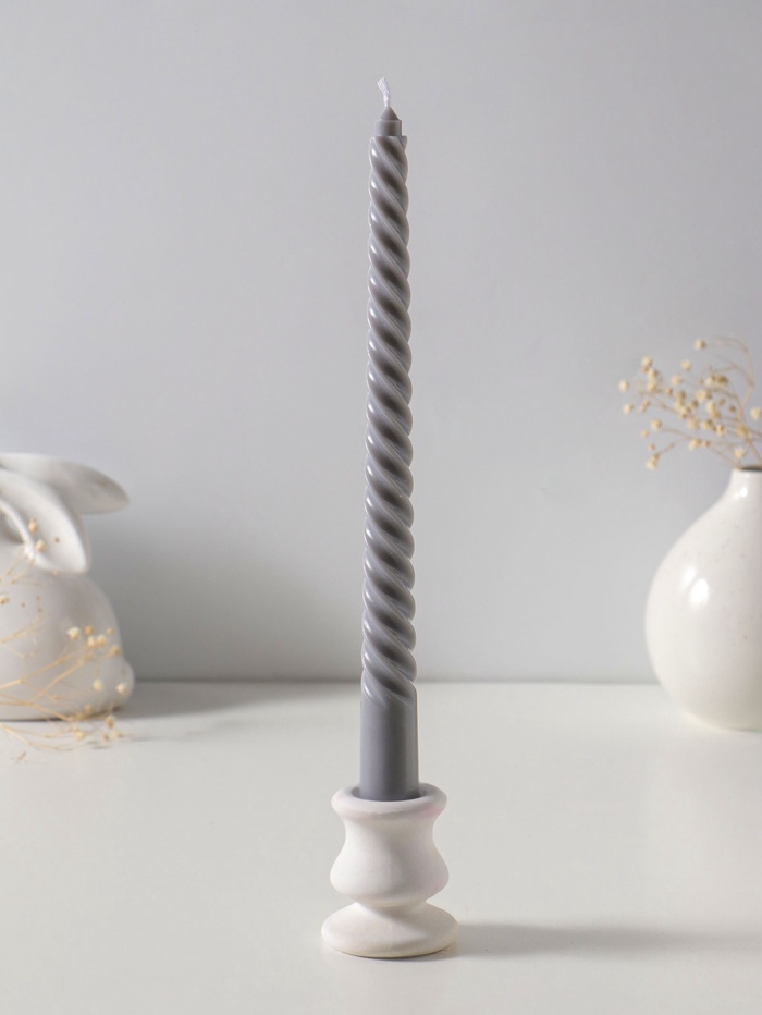 Свеча витая 25 см, 57 г, 5 ч, серый - Фото 1