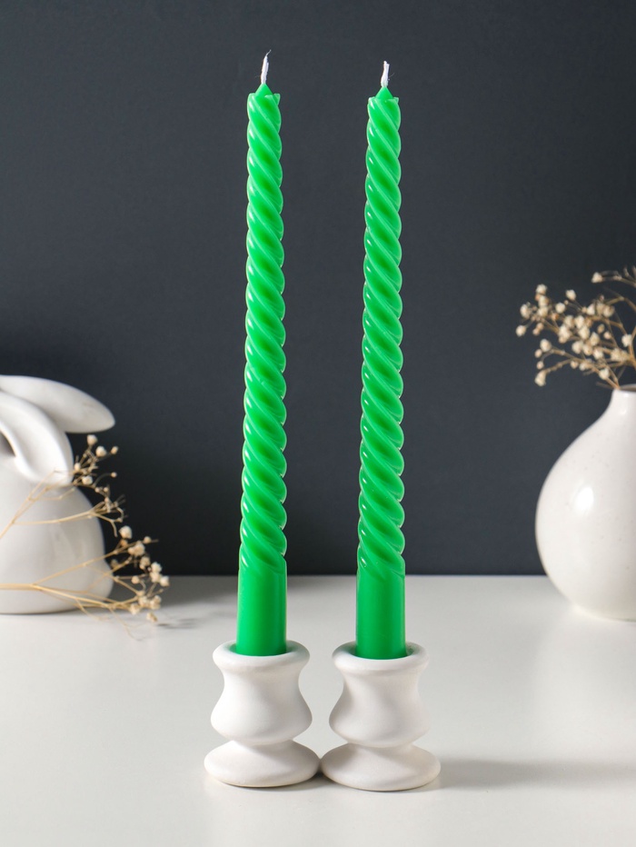 Свеча витая 25 см (набор 2 шт) 57 гр, 5 ч, цв. зелёный