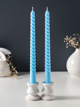 Набор свечей витых 25 см, 2 шт., 57 г, 5 ч, пастельно-голубой  (артикул 10996985)  большой выбор товаров оптом и в розницу по низким ценам с доставкой