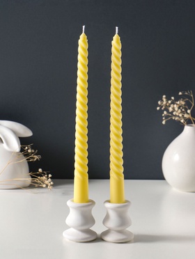 Набор свечей витых 25 см, 2 шт., 57 г, 5 ч, пастельно-жёлтый  (артикул 10996986)  большой выбор товаров оптом и в розницу по низким ценам с доставкой
