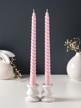 Набор свечей витых 25 см, 2 шт., 57 г, 5 ч, пастельно-розовый  (артикул 10996987)  большой выбор товаров оптом и в розницу по низким ценам с доставкой