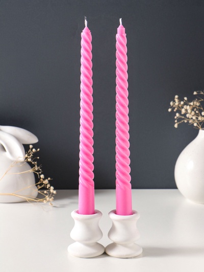 Набор свечей витых 25 см, 2 шт., 57 г, 5 ч, розовый
