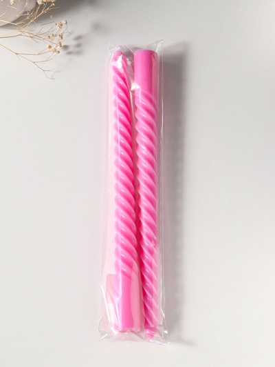 Набор свечей витых 25 см, 2 шт., 57 г, 5 ч, розовый