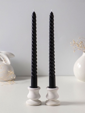 Набор свечей витых 25 см, 2 шт., 57 г, 5 ч, чёрный  (артикул 10996993)  большой выбор товаров оптом и в розницу по низким ценам с доставкой