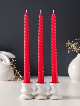 Набор свечей витых 25 см, 3 шт., 57 г, 5 ч, красный  (артикул 10996998)  большой выбор товаров оптом и в розницу по низким ценам с доставкой
