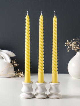 Набор свечей витых 25 см, 3 шт., 57 г, 5 ч, пастельно-жёлтый  (артикул 10997003)  большой выбор товаров оптом и в розницу по низким ценам с доставкой