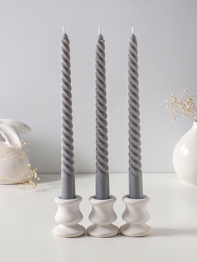 Набор свечей витых 25 см, 3 шт., 57 г, 5 ч, серый  (артикул 10997006)  большой выбор товаров оптом и в розницу по низким ценам с доставкой