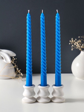 Набор свечей витых 25 см, 3 шт., 57 г, 5 ч, синий  (артикул 10997007)  большой выбор товаров оптом и в розницу по низким ценам с доставкой