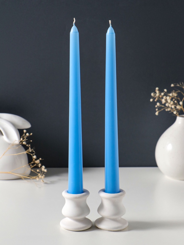 Набор свечей античных 25 см, 2 шт., 58 г, 7 ч, пастельно-голубой