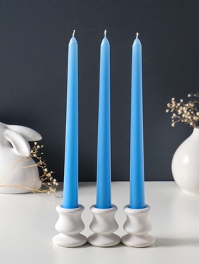 Набор свечей античных 25 см, 3 шт., 58 г, 7 ч, пастельно-голубой  (артикул 10997045)  большой выбор товаров оптом и в розницу по низким ценам с доставкой