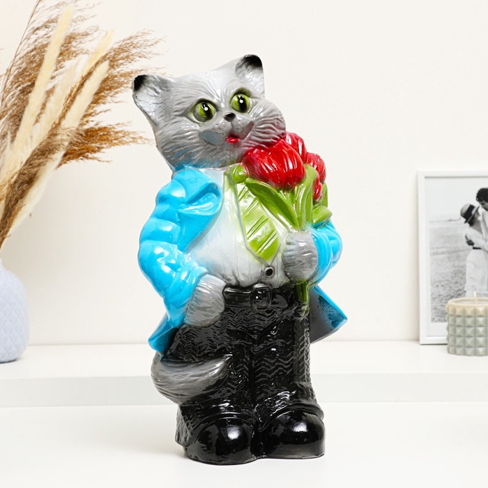 УЦЕНКА Копилка «Кот большой с тюльпанами» серый 23×16.5×40 см МИКС - Фото 1
