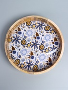 УЦЕНКА Поднос круглый с бортиками "Васильки" дерево манго 35х35х6,5 см - Фото 3