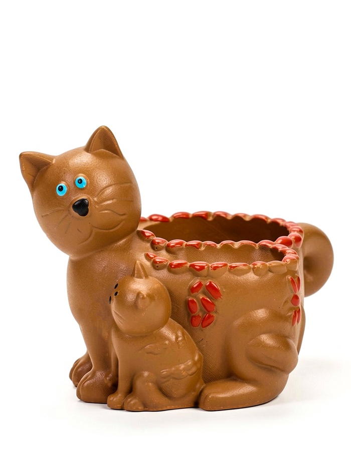Декоративное кашпо для цветов «Кошка с котёнком», 50 мл, 9×6.5×8 см, гипс